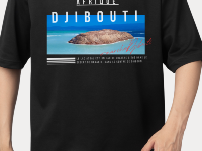 A vendre t-shirt minimaliste noir et blanc avec flocage patrimoine de LAC ASSAL-DJIBOUTI