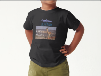 A vendre T-shirt pour enfants , avec flocage de la Gazelle du Patrimoine de Djibouti